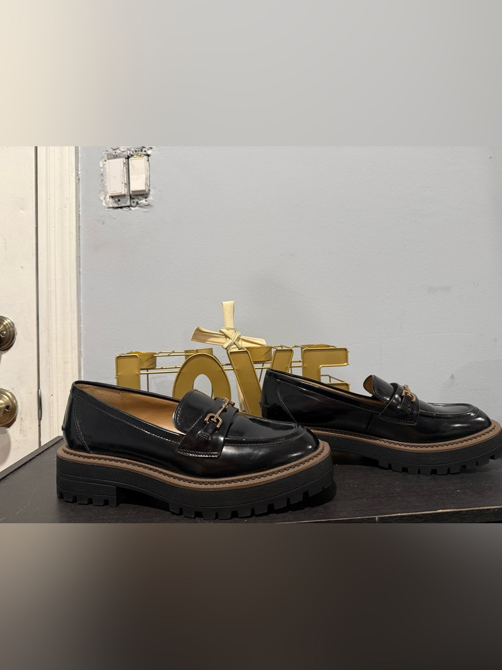 Sam Edelman Black Leather Chunky Loafer with Gold Bit - Picture 9 of 10